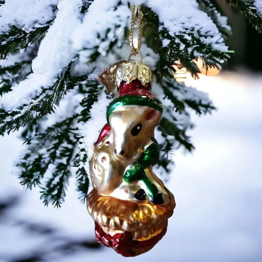 Santa Doe Deer Christmas Ornament Hand Blown Glass Thomas Pacconi Classics 2002